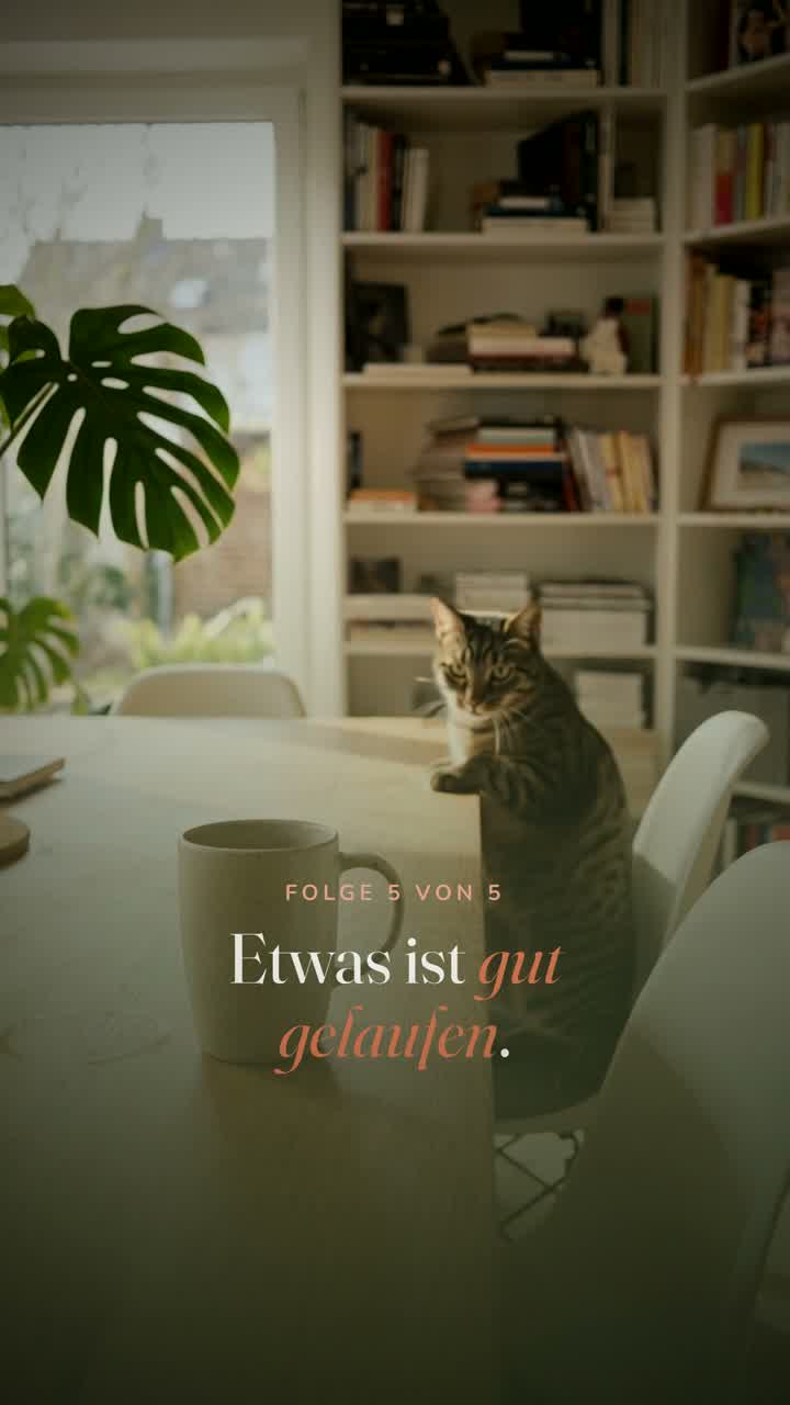 Eine Espressoecke mit Tasse und Notizbuch am Morgen.